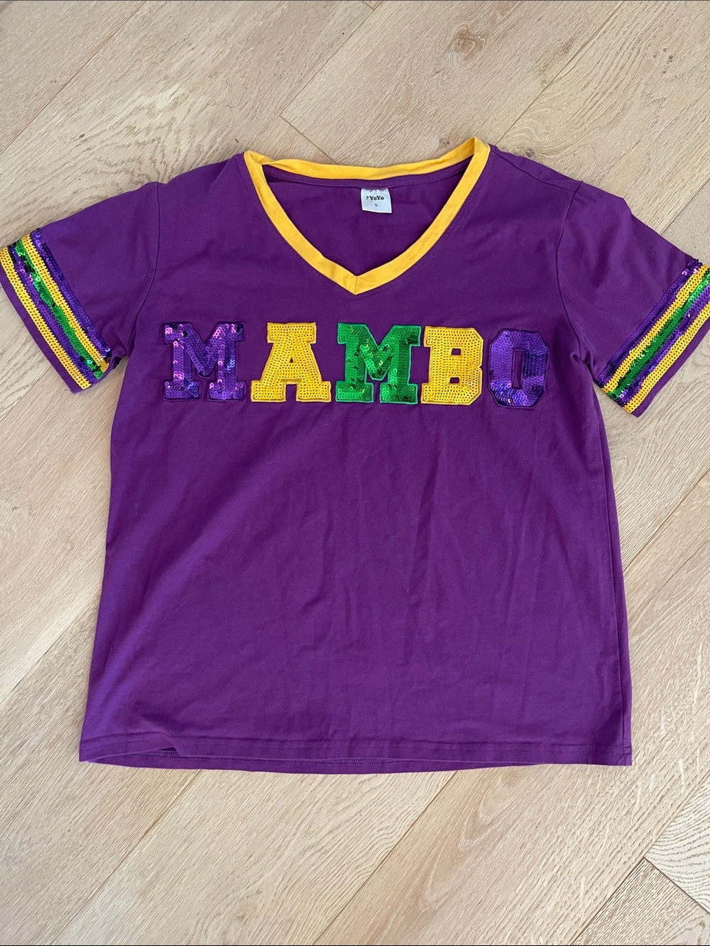 Purple 'MAMBO' Sequin V-Neck Short Sleeve Tee